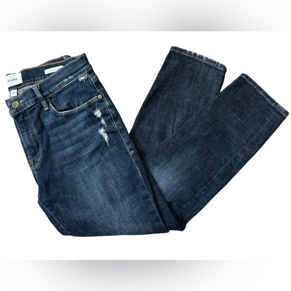 Frame Denim Denim - FRAME Le Garçon Crop Distressed Jeans Dark Wash Women’s 27 Host Pick